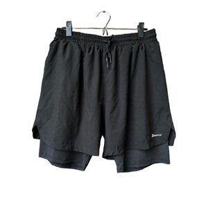 Surenow Mens XXL 2‎ In 1 Running Shorts Quick Dry Athletic Shorts Black
